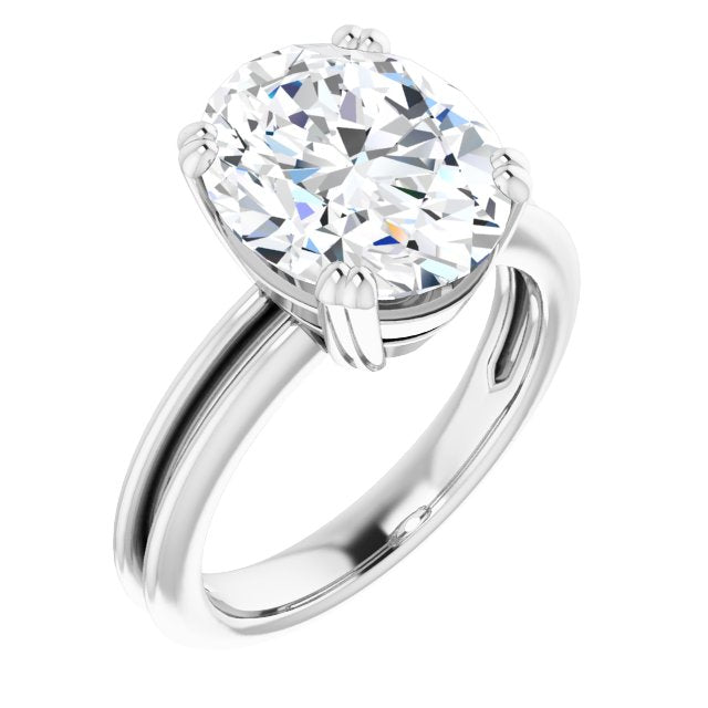 10K White Gold Customizable Oval Cut Solitaire with Grooved Band