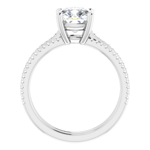 Cubic Zirconia Engagement Ring- The Isidora (Customizable Cushion Cut Center with Wide Pavé Accented Band)