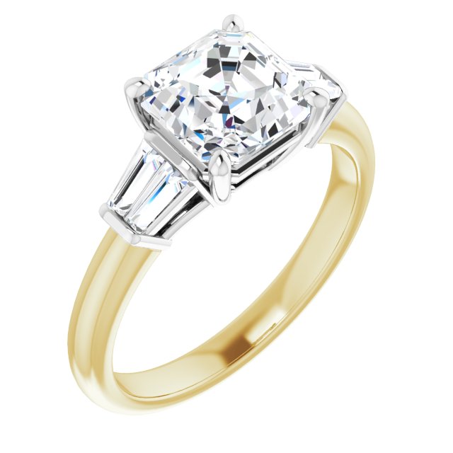 14K Yellow & White Gold Customizable 5-stone Asscher Cut Style with Quad Tapered Baguettes
