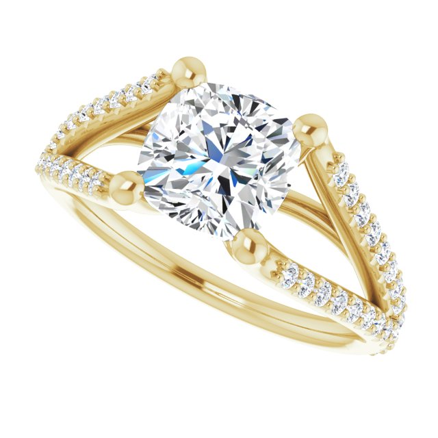 Cubic Zirconia Engagement Ring- The Addison (Customizable Cathedral-raised Cushion Cut Center with Exquisite Accented Split-band)