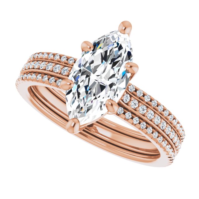 Cubic Zirconia Engagement Ring- The Isidora (Customizable Marquise Cut Center with Wide Pavé Accented Band)