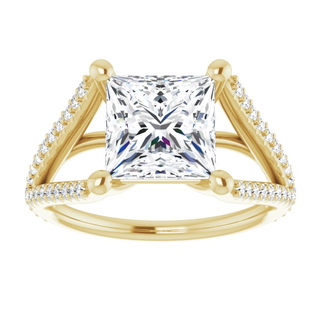 Cubic Zirconia Engagement Ring- The Addison (Customizable Cathedral-raised Princess/Square Cut Center with Exquisite Accented Split-band)