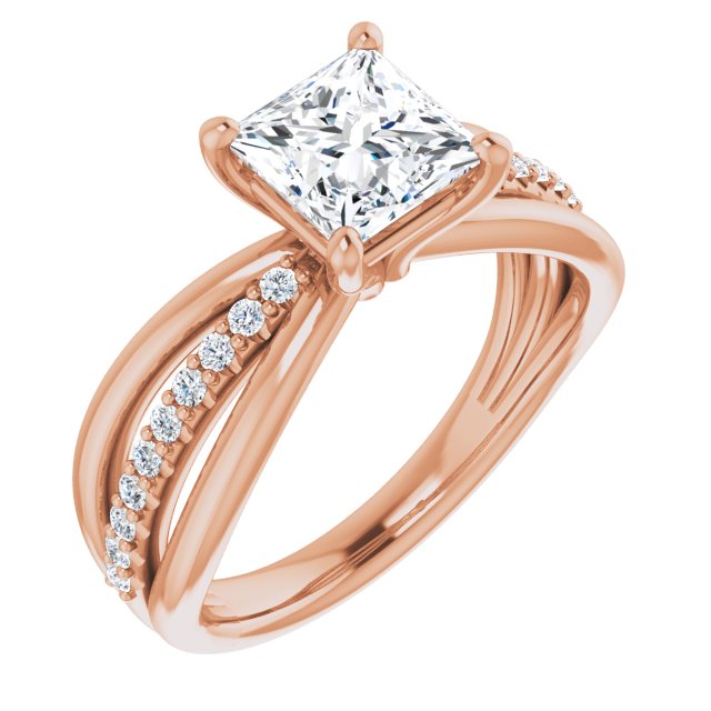 10K Rose Gold Customizable Princess/Square Cut Design with Tri-Split Accented Band