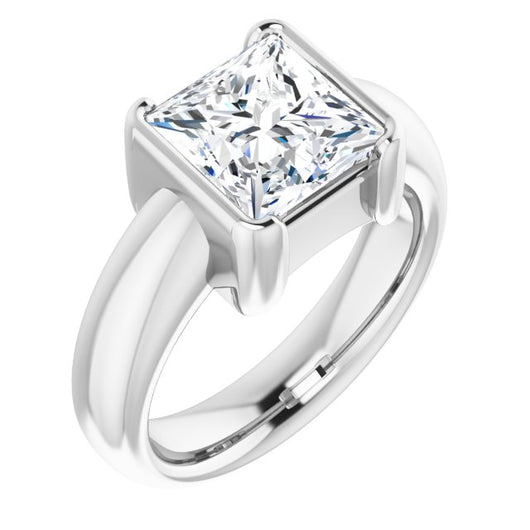 10K White Gold Customizable Bezel-set Princess/Square Cut Solitaire with Thick Band