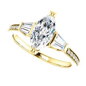 Cubic Zirconia Engagement Ring- The Hazel Rae (Customizable Marquise Cut Design with Quad Baguette Accents and Pavé Band)