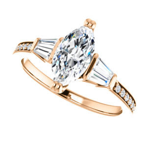 CZ Wedding Set, featuring The Hazel Rae engagement ring (Customizable Marquise Cut Design with Quad Baguette Accents and Pavé Band)