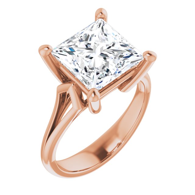 10K Rose Gold Customizable Cathedral-Raised Princess/Square Cut Solitaire with Angular Chevron Split Band