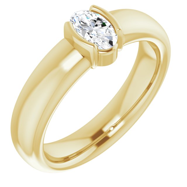10K Yellow Gold Customizable Bezel-set Oval Cut Solitaire with Thick Band