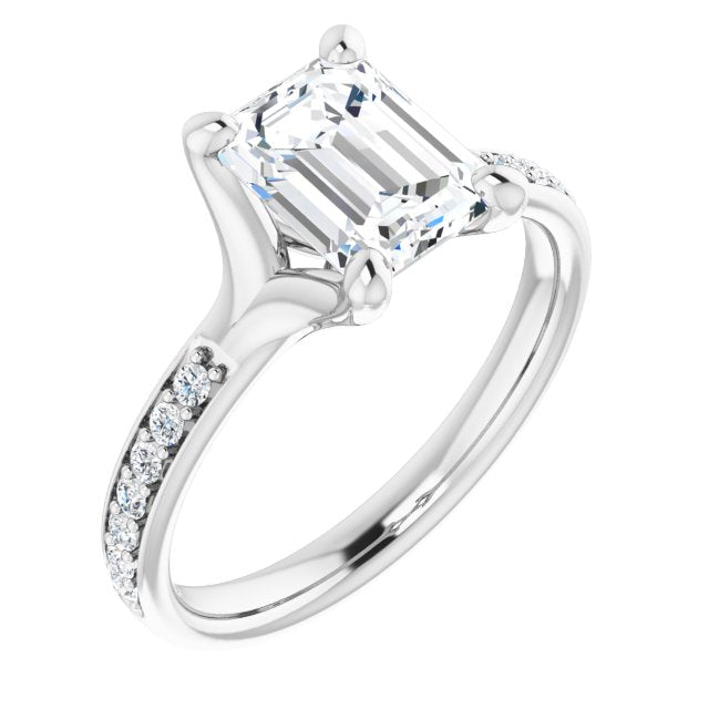 Cubic Zirconia Engagement Ring- The Faride (Customizable Heavy Prong-Set Radiant Cut Style with Round Cut Band Accents)