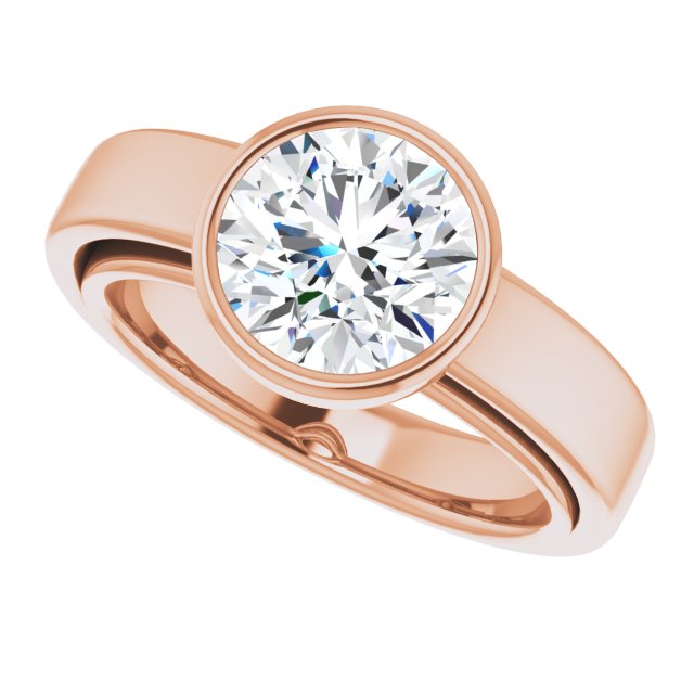 Cubic Zirconia Engagement Ring- The Dunyasha (Customizable Cathedral-Bezel Round Cut Solitaire with Wide Band)