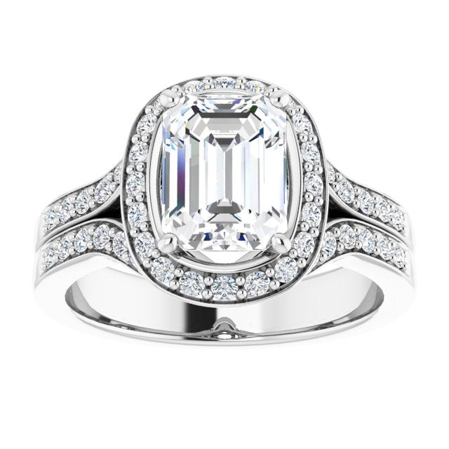 Cubic Zirconia Engagement Ring- The Ginny Lynn (Customizable Radiant Cut Halo Style with Accented Split-Band)