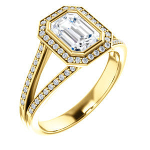Cubic Zirconia Engagement Ring- The Josefina (Customizable Halo-Style Radiant Cut with Wide Split-Band Pavé)