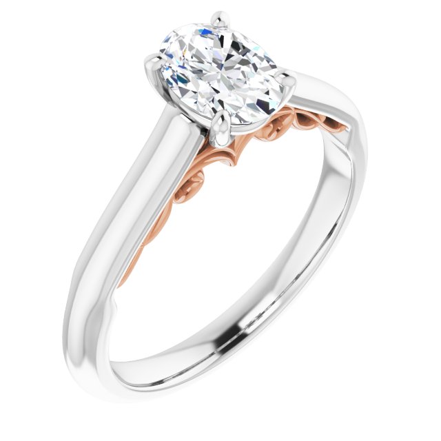 14K White & Rose Gold Customizable Oval Cut Cathedral Solitaire with Two-Tone Option Decorative Trellis 'Down Under'