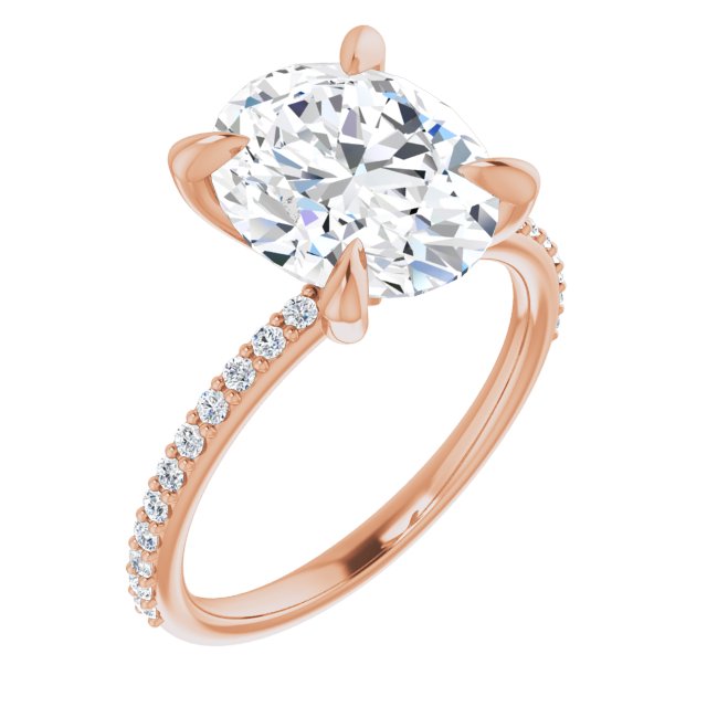10K Rose Gold Customizable Oval Cut Style with Delicate Pavé Band