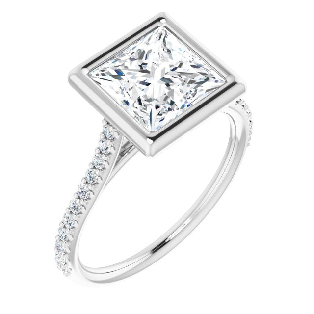 Cubic Zirconia Engagement Ring- The Careena (Customizable Bezel-set Princess/Square Cut Style with Ultra-thin Pavé-Accented Band)