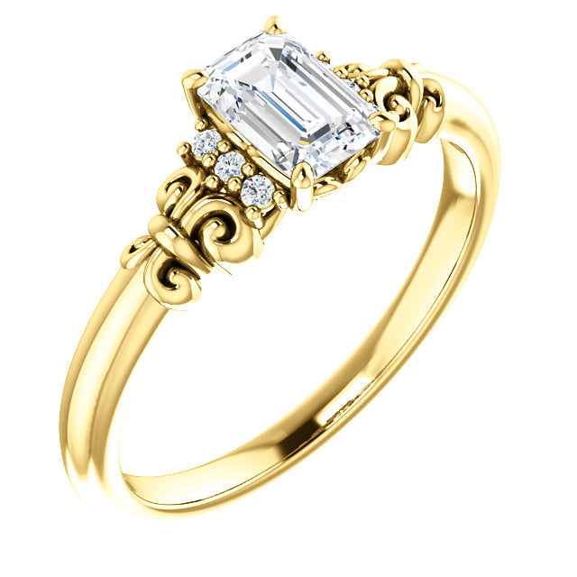 10K Yellow Gold Customizable 7-stone Emerald/Radiant Cut Design with Vertical Round-Channel Accents