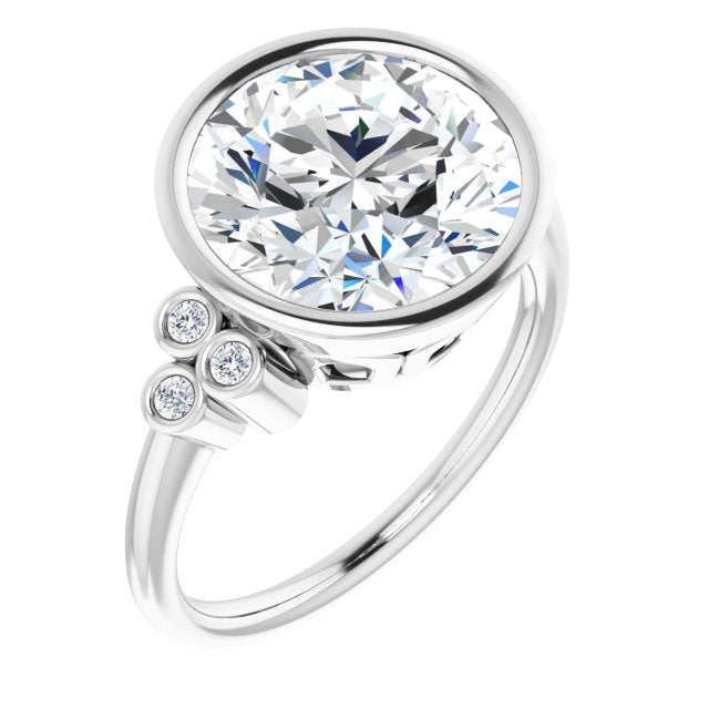 10K White Gold Customizable 7-stone Round Cut Style with Triple Round-Bezel Accent Cluster Each Side