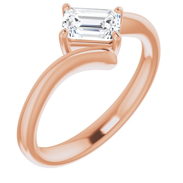 10K Rose Gold Customizable Emerald/Radiant Cut Solitaire with Thin, Bypass-style Band