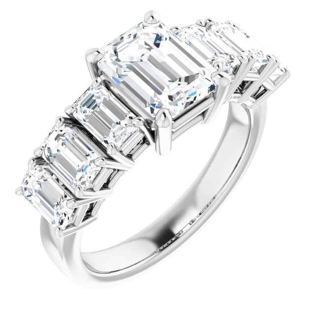 Cubic Zirconia Engagement Ring- The Xiomara (Customizable 7-stone Radiant Cut Design with Large Round-Prong Side Stones)