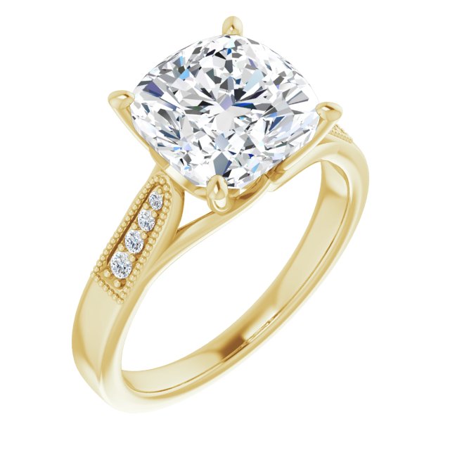 10K Yellow Gold Customizable 9-stone Vintage Design with Cushion Cut Center and Round Band Accents