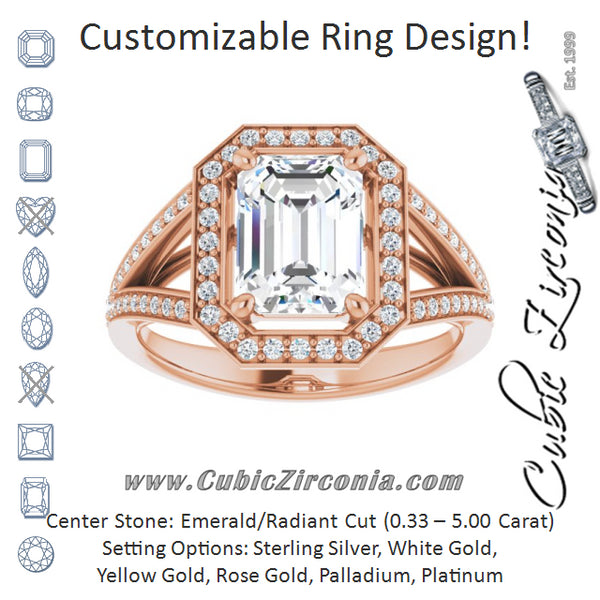 Cubic Zirconia Engagement Ring- The Heather Erin (Customizable Cathedral-Halo Radiant Cut Style featuring Split-Shared Prong Band)