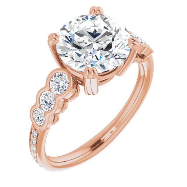 14K Rose Gold Customizable Round Cut 7-stone Style Enhanced with Bezel Accents and Shared Prong Band