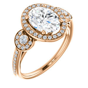 Cubic Zirconia Engagement Ring- The Téa (Oval Cut Customizable 3-Stone Cathedral-Halo with Accented Band)