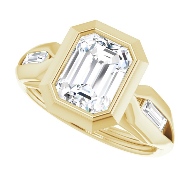 Cubic Zirconia Engagement Ring- The Claudelle (Customizable Bezel-set Radiant Cut Design with Wide Split Band & Tension-Channel Baguette Accents)