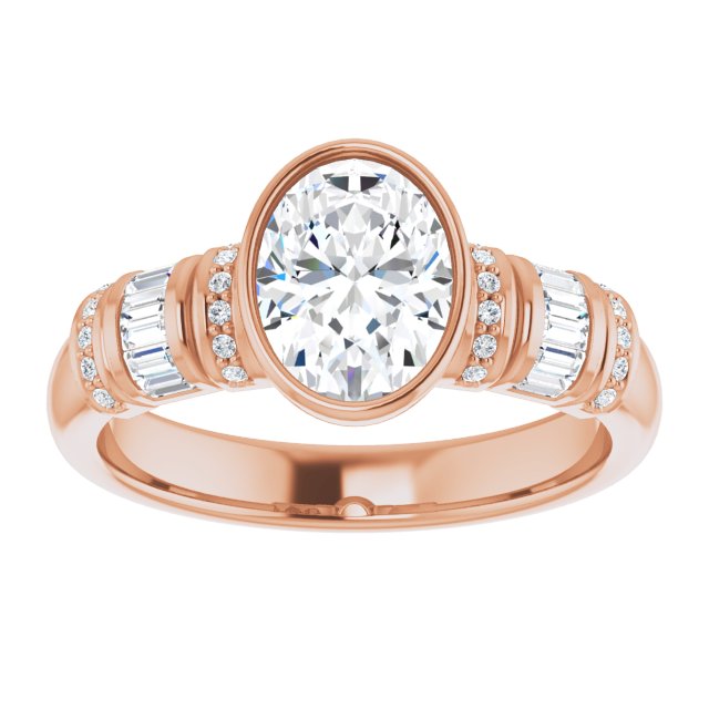 Cubic Zirconia Engagement Ring- The Coralie (Customizable Bezel-set Oval Cut Setting with Wide Sleeve-Accented Band)