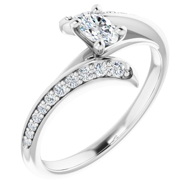 10K White Gold Customizable Oval Cut Style with Artisan Bypass and Shared Prong Band