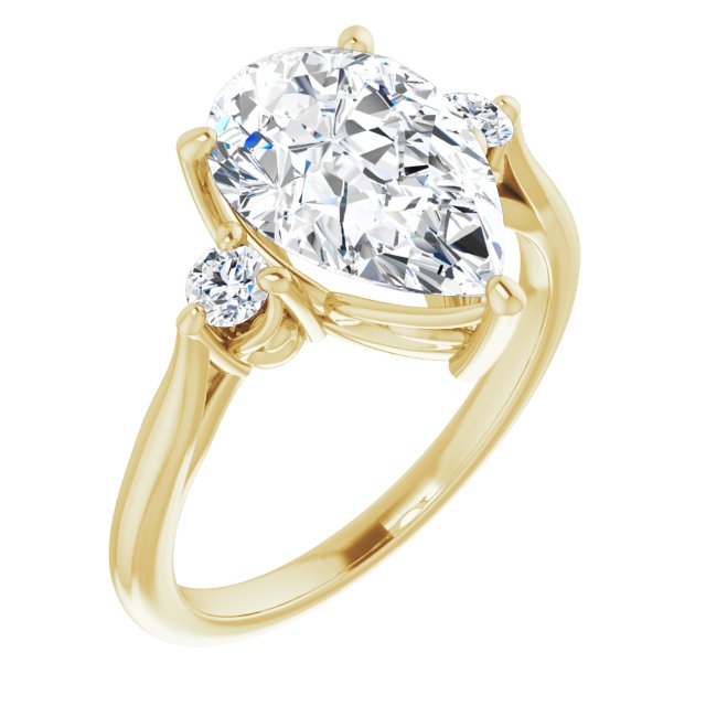 10K Yellow Gold Customizable Three-stone Pear Cut Design with Small Round Accents and Vintage Trellis/Basket