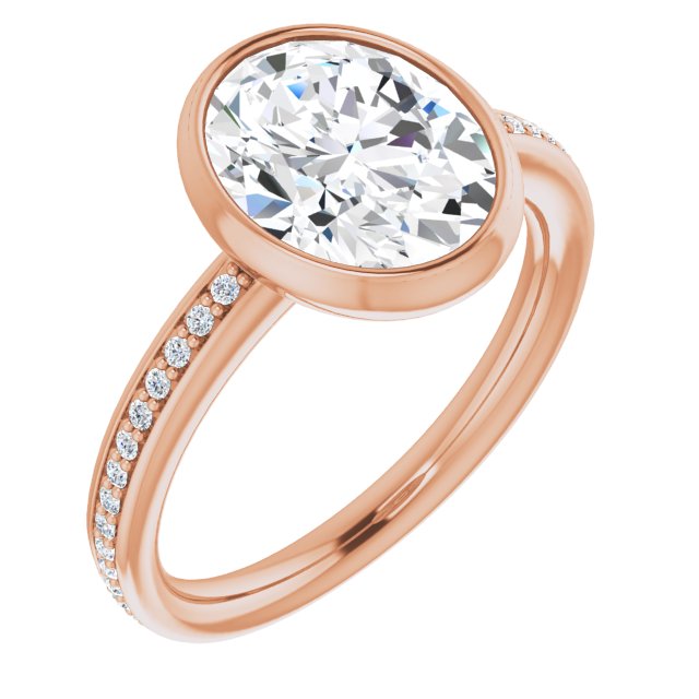 10K Rose Gold Customizable Bezel-Set Oval Cut Center with Thin Shared Prong Band