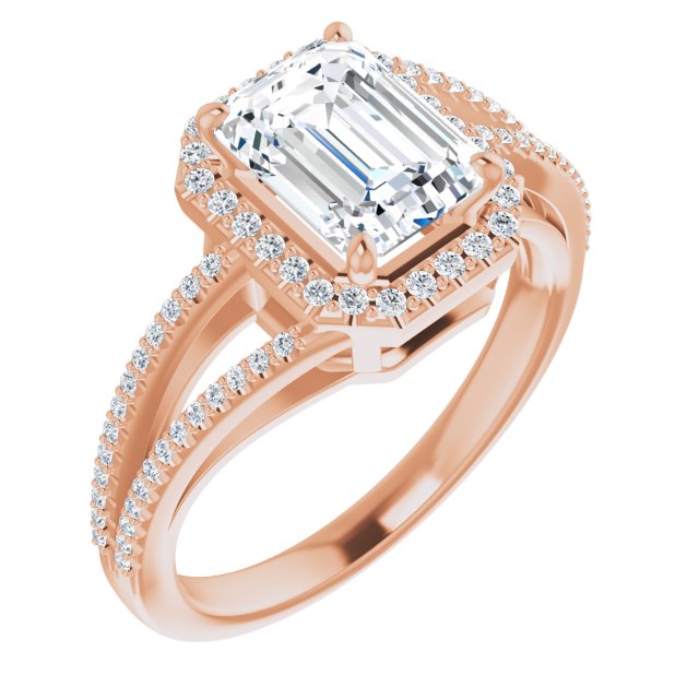 Cubic Zirconia Engagement Ring- The Claudette (Customizable Radiant Cut Vintage Design with Halo Style and Asymmetrical Split-Pavé Band)