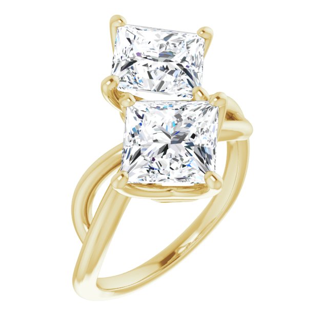 10K Yellow Gold Customizable 2-stone Princess/Square Cut Artisan Style with Wide, Infinity-inspired Split Band