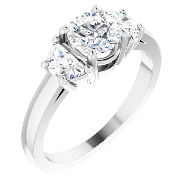 10K White Gold Customizable 3-stone Design with Round Cut Center and Half-moon Side Stones