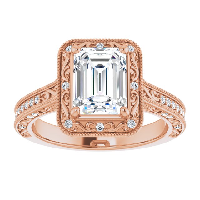 Cubic Zirconia Engagement Ring- The Eowyn (Customizable Vintage Artisan Radiant Cut Design with 3-Sided Filigree and Side Inlay Accent Enhancements)