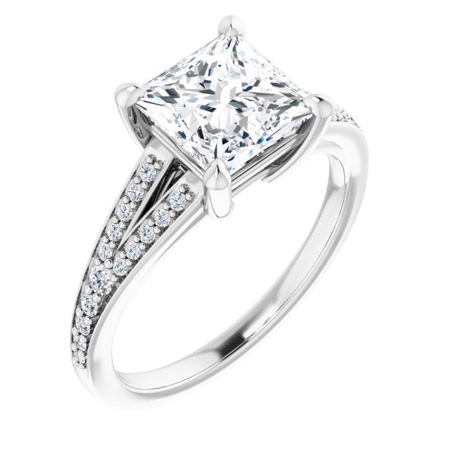 10K White Gold Customizable Princess/Square Cut Center with Thin Split-Shared Prong Band