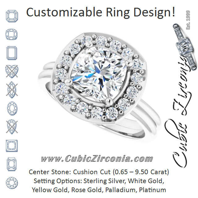 Cubic Zirconia Engagement Ring- The Gretchen (Customizable Cluster-Halo Accented Cushion Cut Style with Tapered Dual Band)