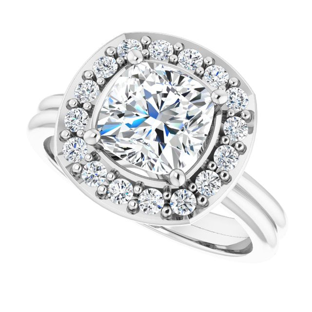 Cubic Zirconia Engagement Ring- The Gretchen (Customizable Cluster-Halo Accented Cushion Cut Style with Tapered Dual Band)