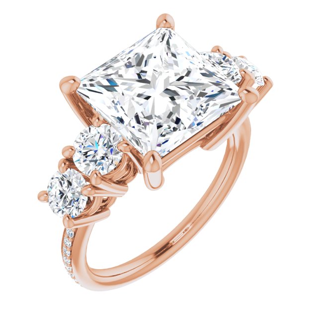 10K Rose Gold Customizable 5-stone Princess/Square Cut Design Enhanced with Accented Band