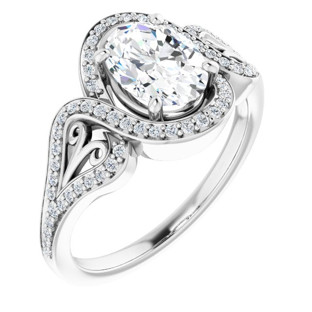 Cubic Zirconia Engagement Ring- The Alexis Rose (Customizable Oval Cut Design with Bypass Halo and Split-Shared Prong Band)