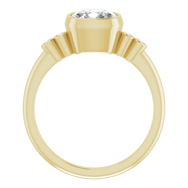 Cubic Zirconia Engagement Ring- The Mandira (Customizable 5-stone Bezel-set Cushion Cut Design with Quad Round-Bezel Side Stones)
