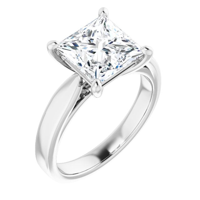 10K White Gold Customizable Princess/Square Cut Cathedral Solitaire with Wide Tapered Band