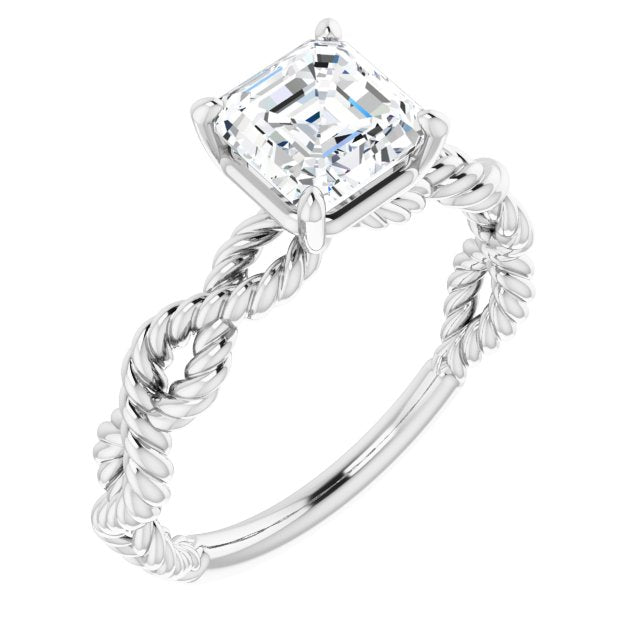 10K White Gold Customizable Asscher Cut Solitaire with Infinity-inspired Twisting-Rope Split Band