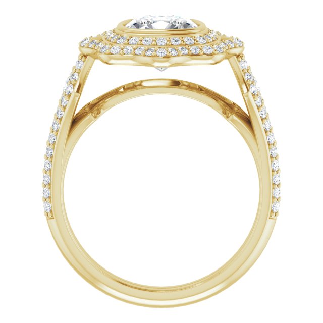 Cubic Zirconia Engagement Ring- The Arya (Customizable Cushion Cut Style with Ultra-wide Pavé Split-Band and Nature-Inspired Double Halo)