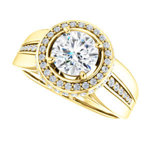 Cubic Zirconia Engagement Ring- The Siri (Customizable Round Cut Design featuring Halo & Underhalo Plus Wide Accented Band)
