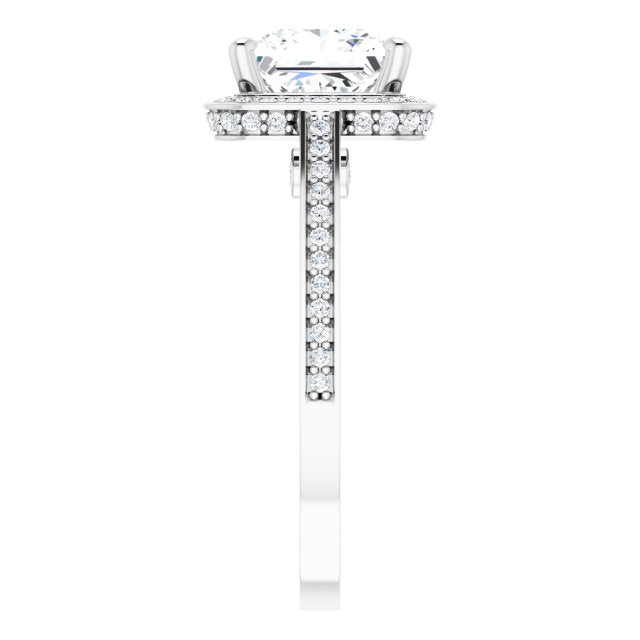 Cubic Zirconia Engagement Ring- The Roseanne (Customizable Cathedral-set Princess/Square Cut Design with Halo, Thin Shared Prong Band & Round-Bezel Peekaboos)
