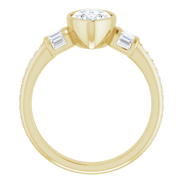 Cubic Zirconia Engagement Ring- The Danna (Customizable Cathedral-Bezel Marquise Cut Style with Horizontal Baguettes & Shared Prong Band)
