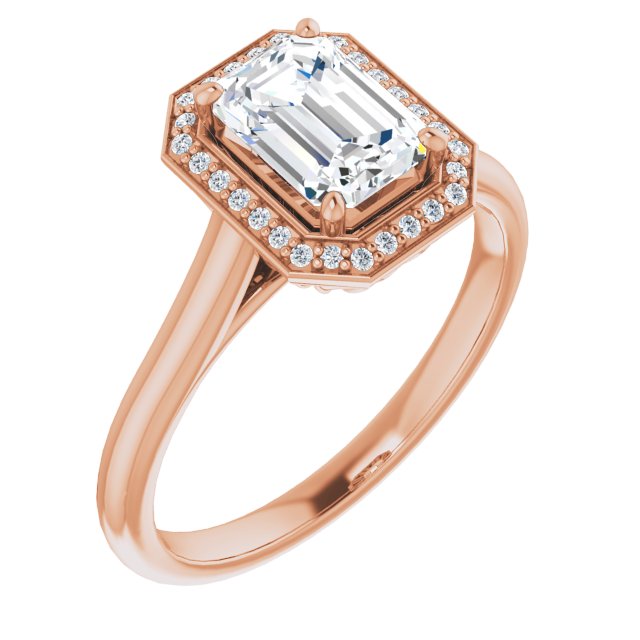 10K Rose Gold Customizable Cathedral-Raised Emerald/Radiant Cut Halo Style