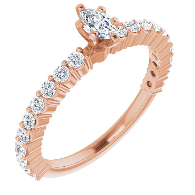 10K Rose Gold Customizable 8-prong Marquise Cut Design with Thin, Stackable Pav? Band